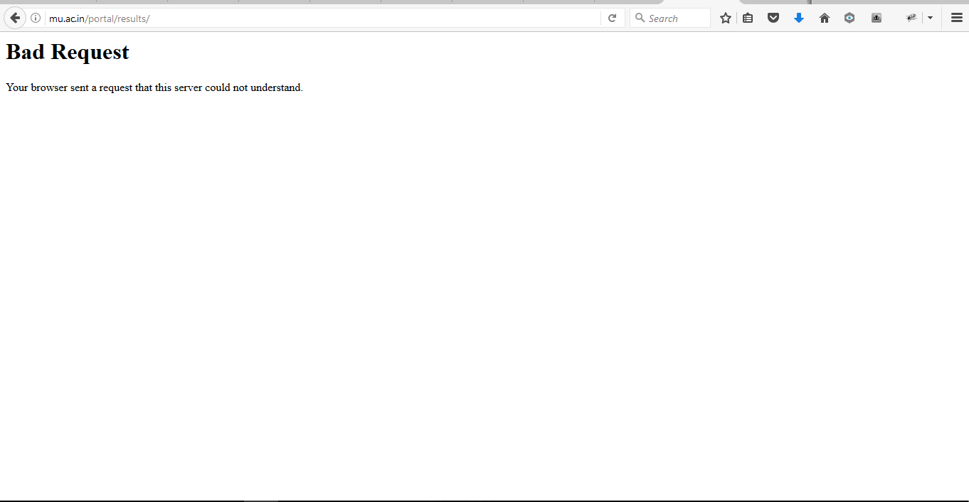 Mumbai University Result website http://mu.ac.in crashes with Bad request error