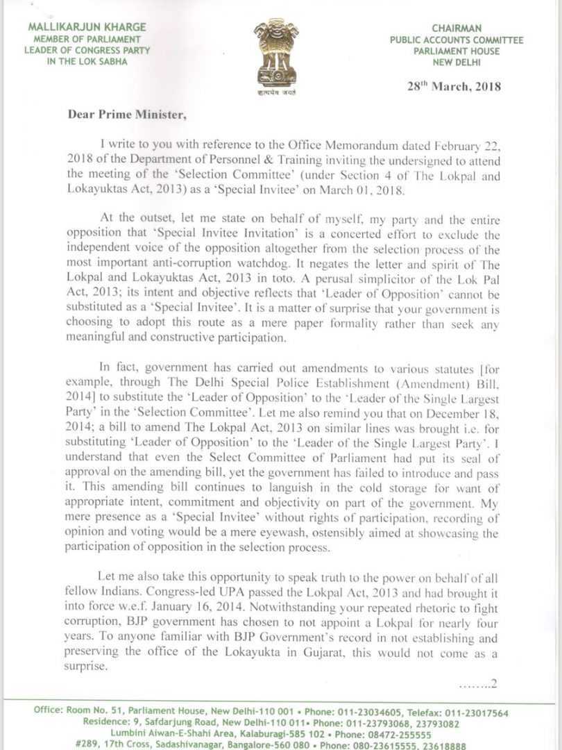 Lokpal bill meeting: Mallikarjun Kharge rejects PM Modi’s invite