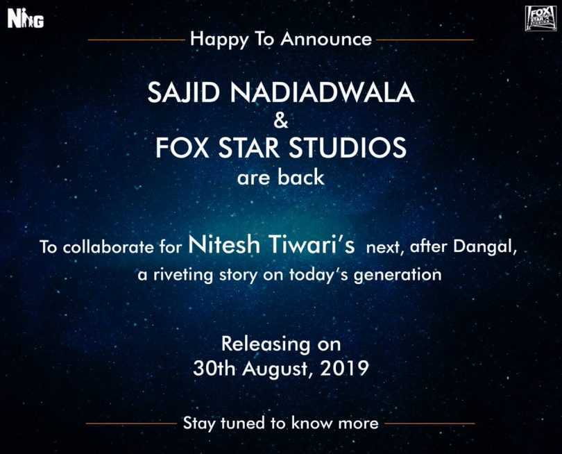 Sushant Singh Rajput to star in Nitesh Tiwari’s next, to be released on August 30 2019