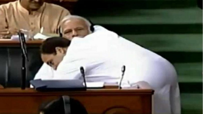 Rahul Gandhi hugs Prime Minister Narendra Modi in Lok Sabha